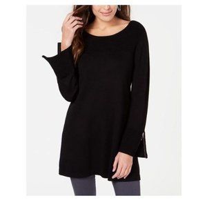 Alfani, Black long sleeve tunic sweater with zipper detail at the cuffs